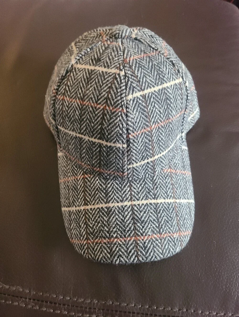 Women's Grey Herringbone Plaid Baseball Cap